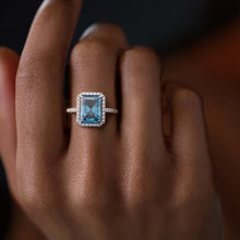 Load image into Gallery viewer, Pixie - Emerald cut aquamarine with diamonds ring