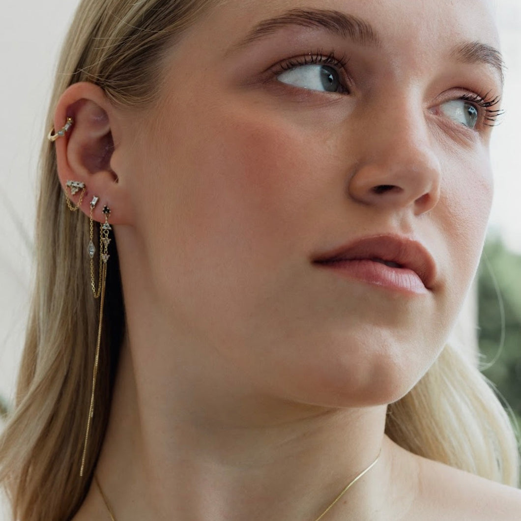 Treiny - long dramatic black & white triangle earrings