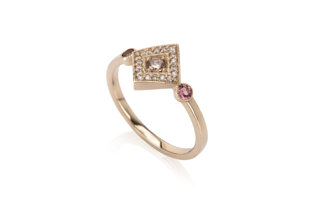 Penelope S - champagne and pink sapphire ring
