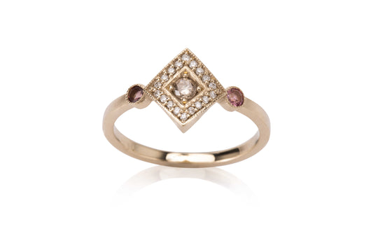 Penelope S - champagne and pink sapphire ring