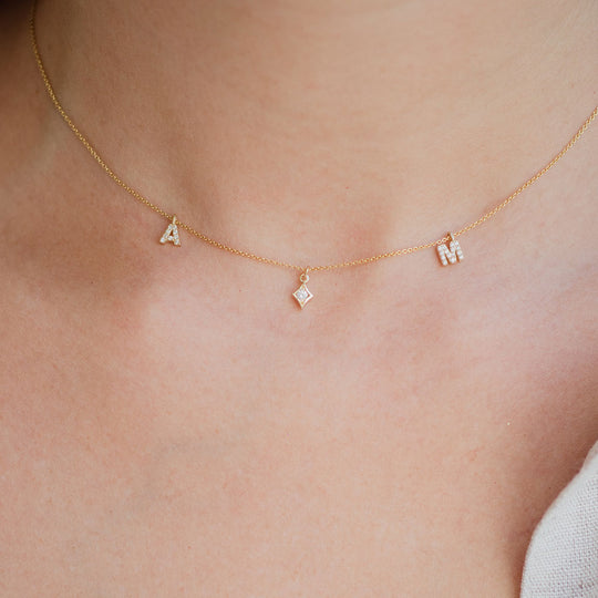 Mama diamond initials necklace