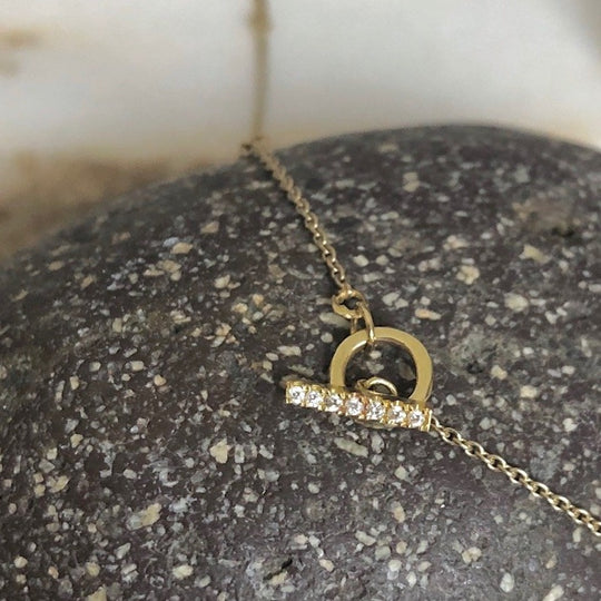 circle line bar necklace - 14k & diamonds