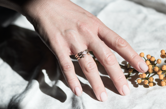 Clyde - open black diamonds ring