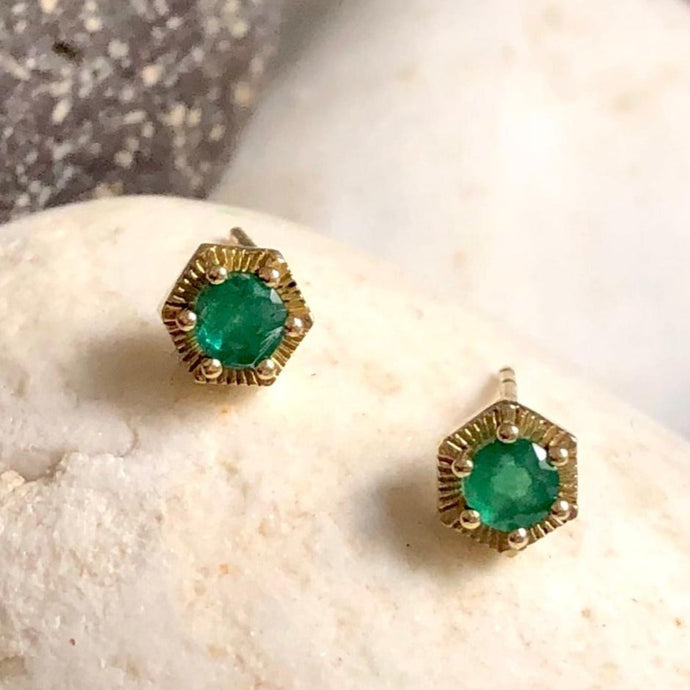Rose - 14k & emerald earrings