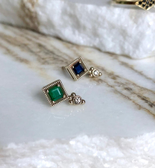 Aura - square emerald earring