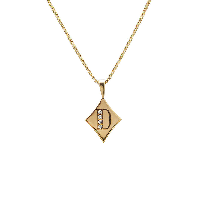 rhombus shape initial gold necklace