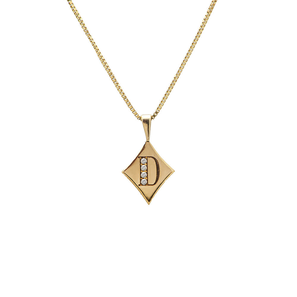 rhombus shape initial gold necklace