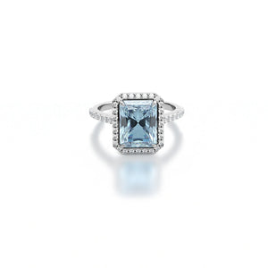 Pixie - Emerald cut aquamarine with diamonds ring