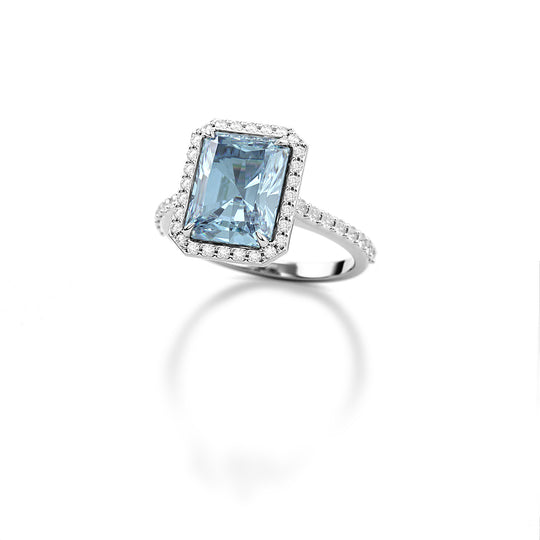 Pixie - Emerald cut aquamarine with diamonds ring